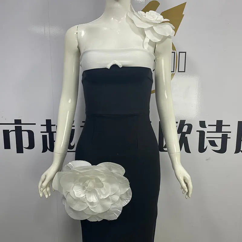 Embroidered Flower Black Long Tube Top Dress Wedding Evening Party Cocktail Dress EX-STOCK Canada