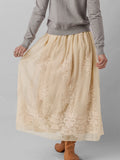 Embroidered Mesh Overlay Flowy Midi Skirt - Velora Luxury Fashion