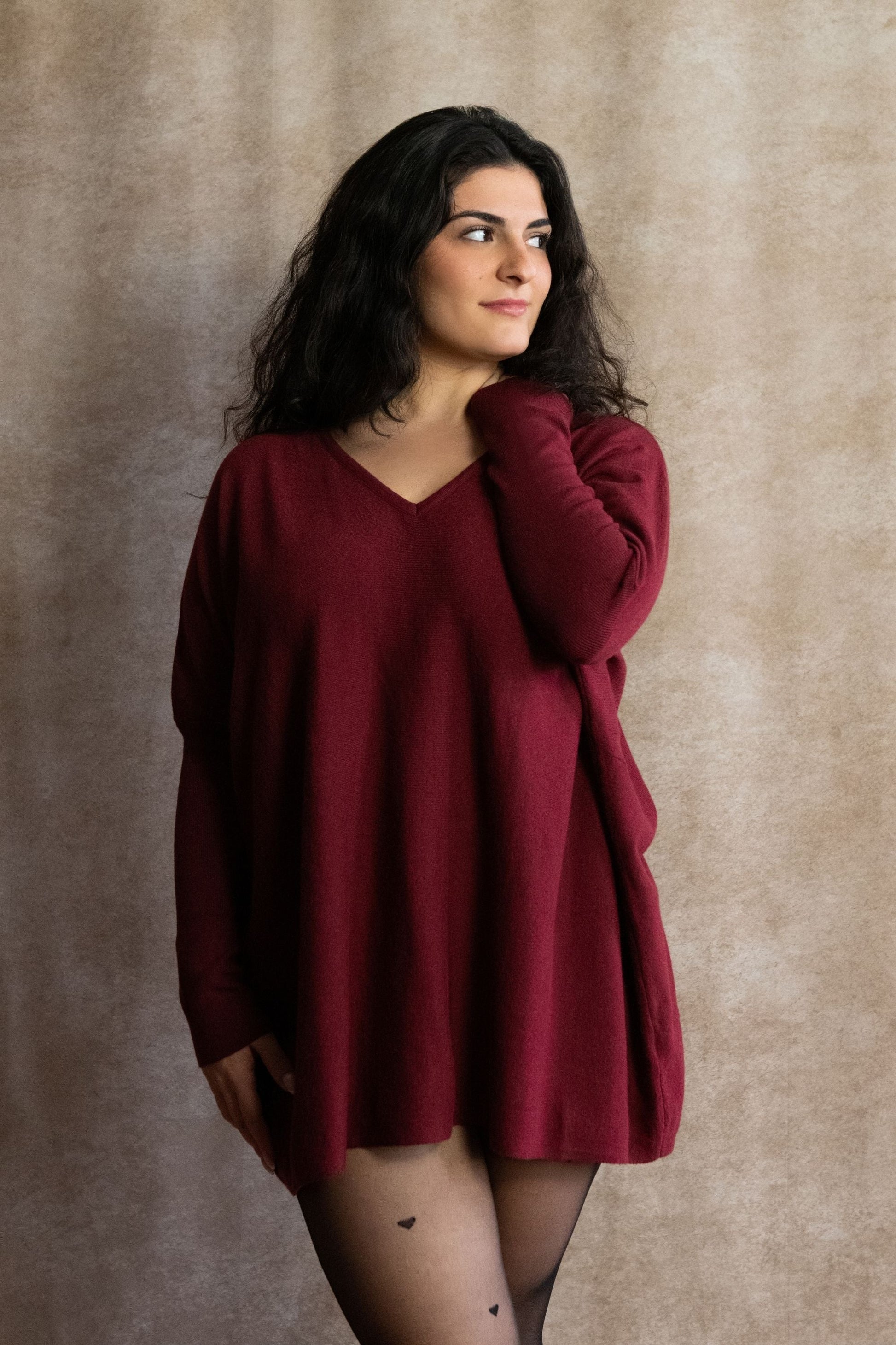 Emma V-Neck Oversize Sweater Long Sleeve Loose Fit Soft Knit Casual Cozy - Velora Luxury Fashion