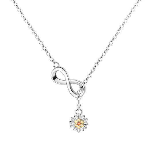 Endless Sunshine Sterling Silver Infinity Necklace With Sunflower - Velora Luxury Fashion