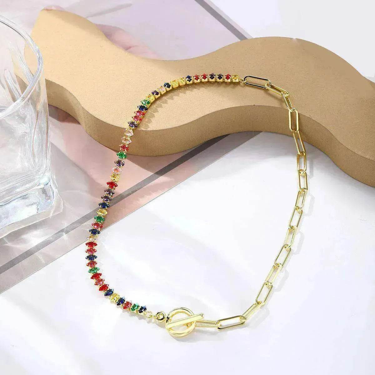 European And American Accessories Stitching Mixed Color Zircon Necklace - Velora
