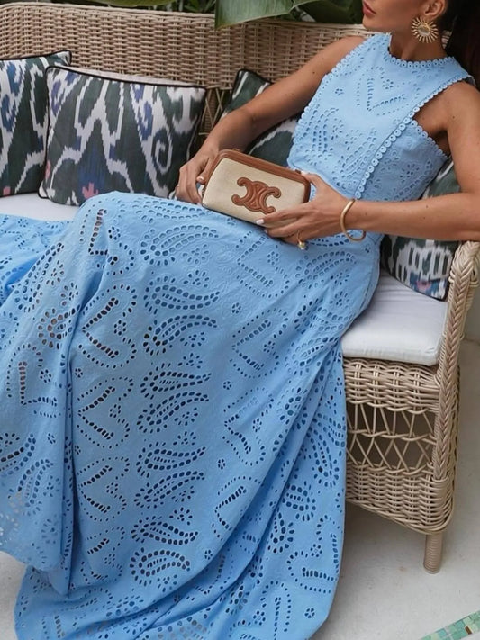 Eyelet Lace Top and Maxi Skirt Set - Velora Luxury Fashion