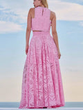 Eyelet Lace Top and Maxi Skirt Set - Velora Luxury Fashion