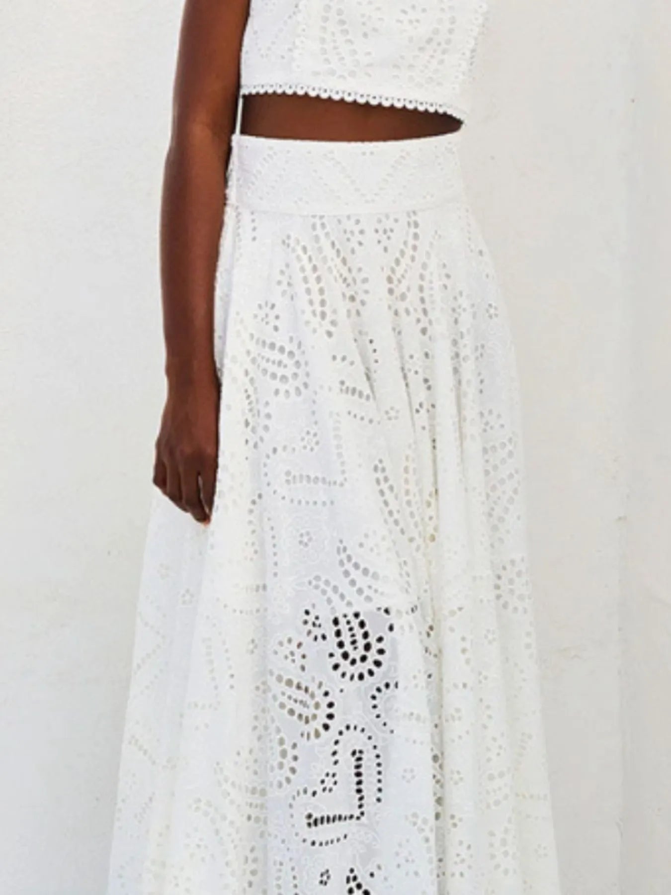 Eyelet Lace Top and Maxi Skirt Set - Velora Luxury Fashion