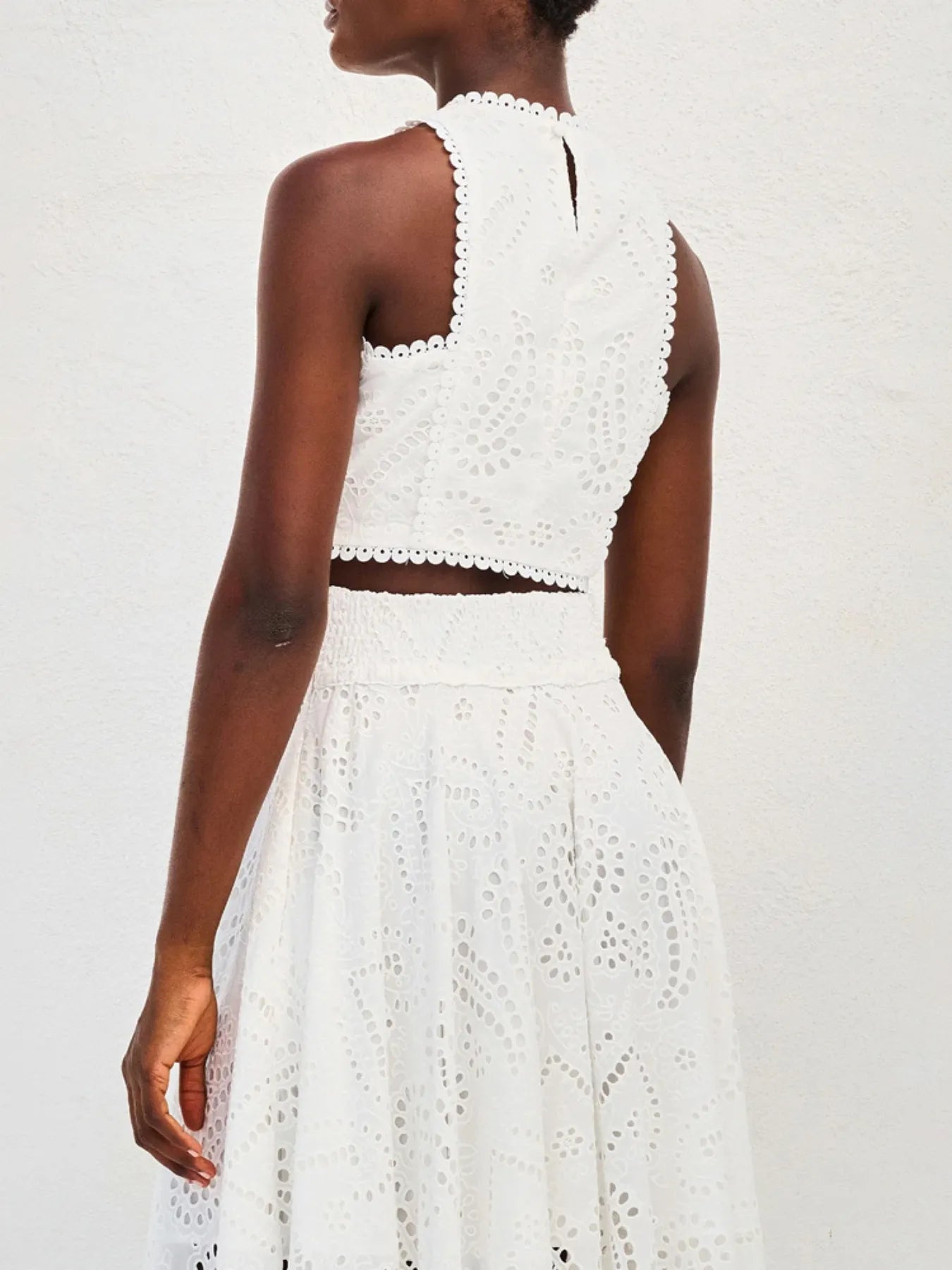Eyelet Lace Top and Maxi Skirt Set - Velora Luxury Fashion