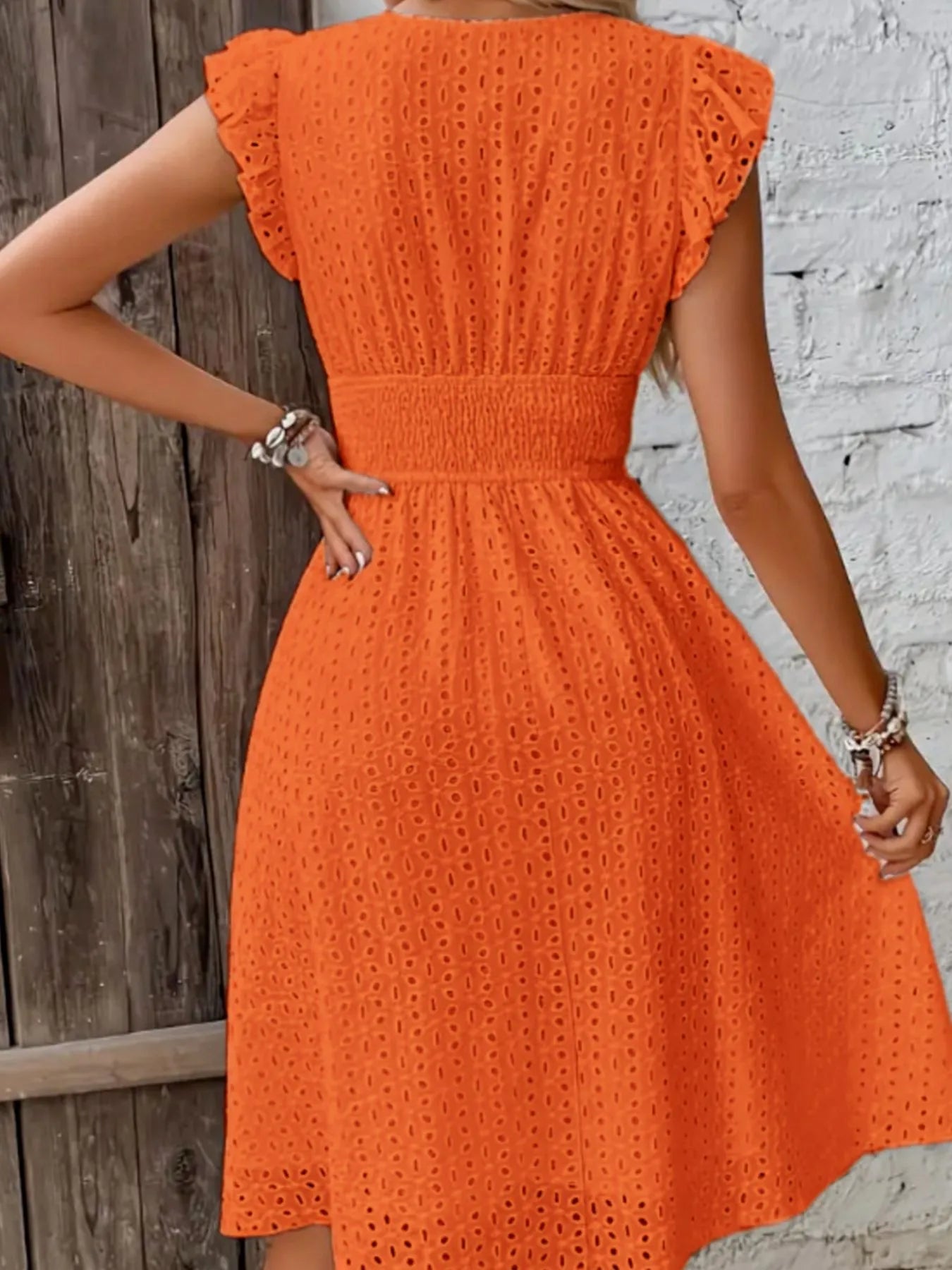 Eyelet Ruffled Cap Sleeve Mini Dress - Velora Luxury Fashion