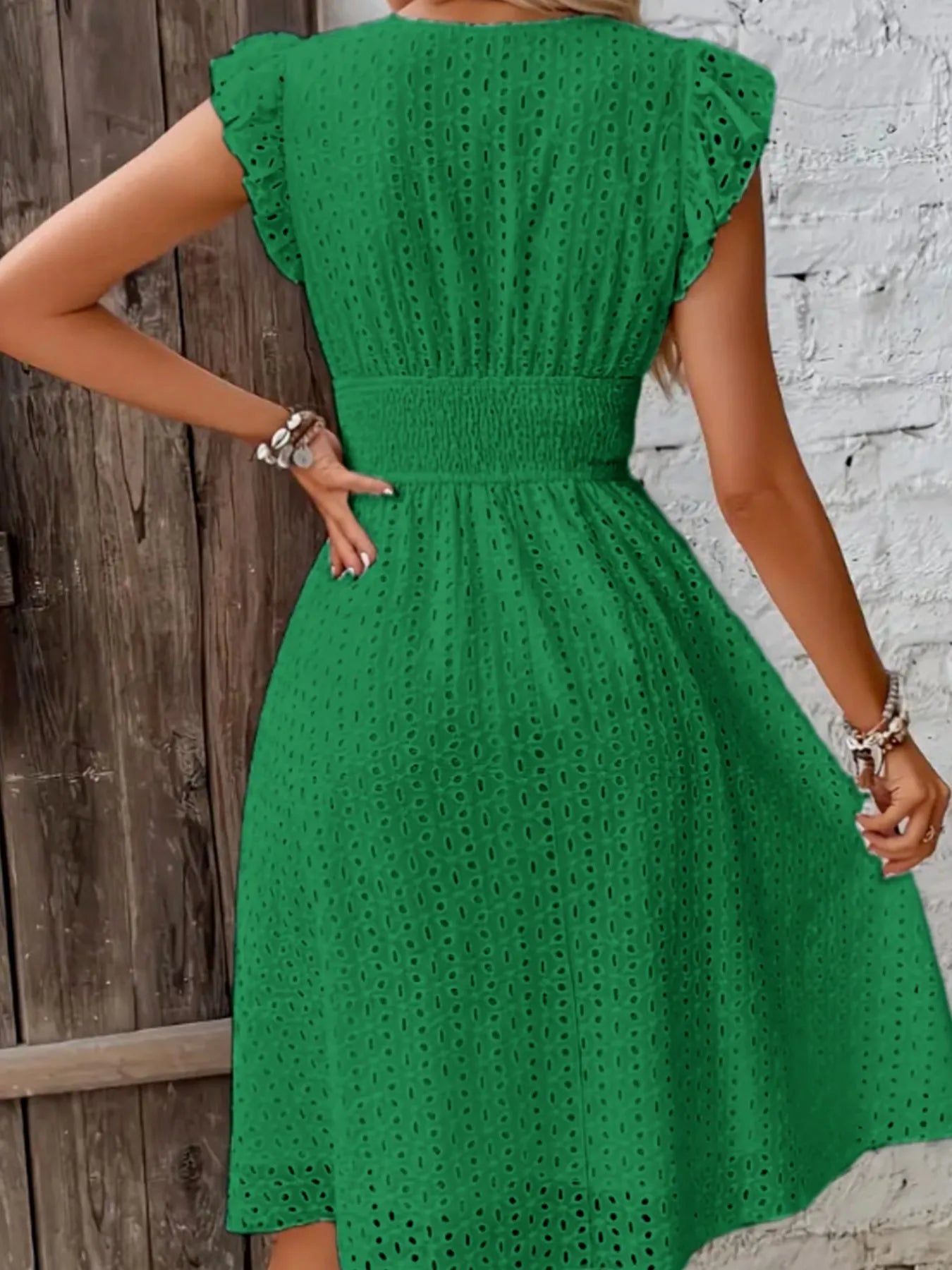 Eyelet Ruffled Cap Sleeve Mini Dress - Velora Luxury Fashion