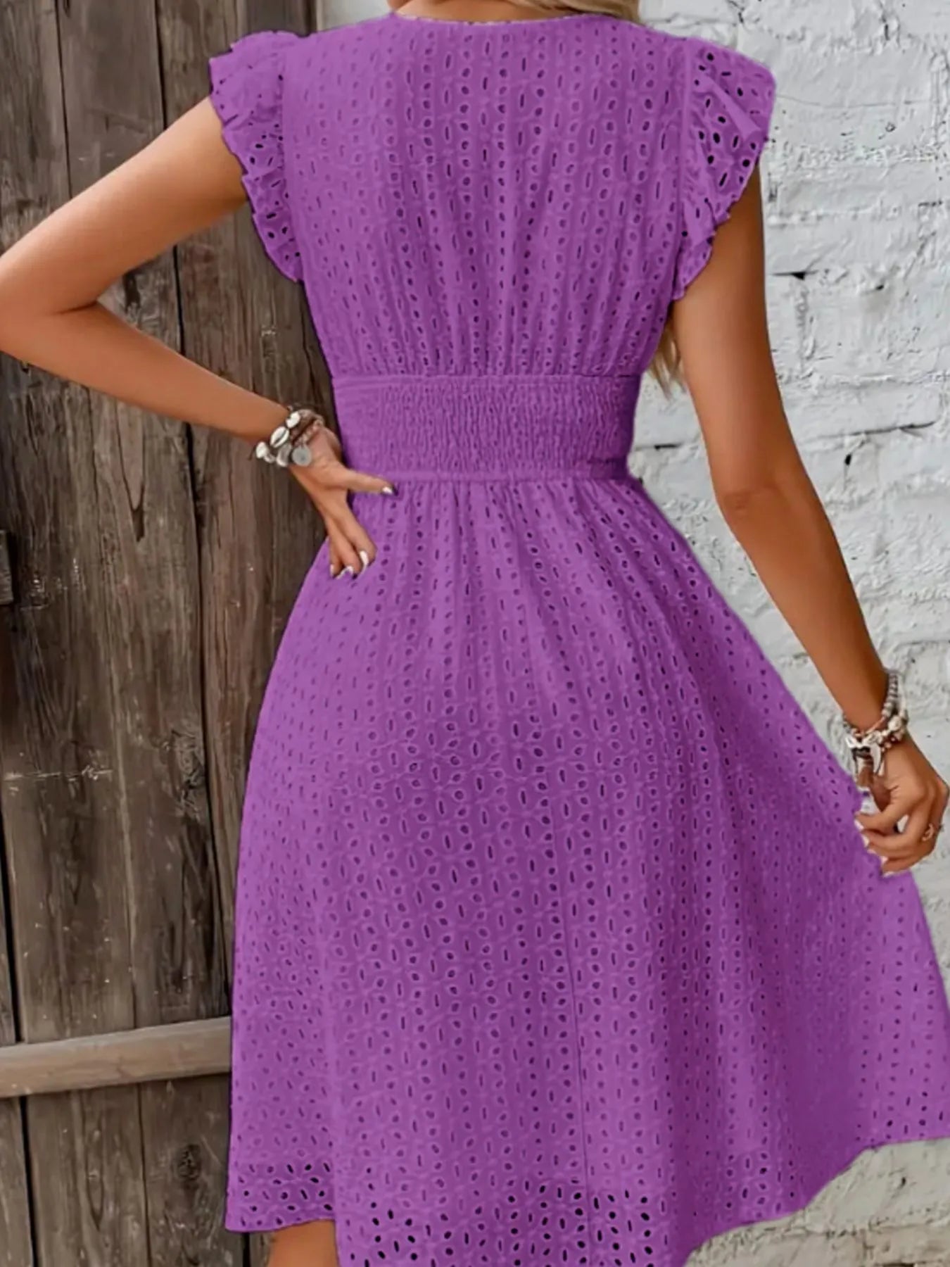 Eyelet Ruffled Cap Sleeve Mini Dress - Velora Luxury Fashion