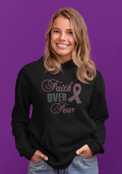 Faith Over Fear Breast Cancer Rhinestone Shirt – Pink Ribbon Sparkle Bling Tee | Blingdazzel