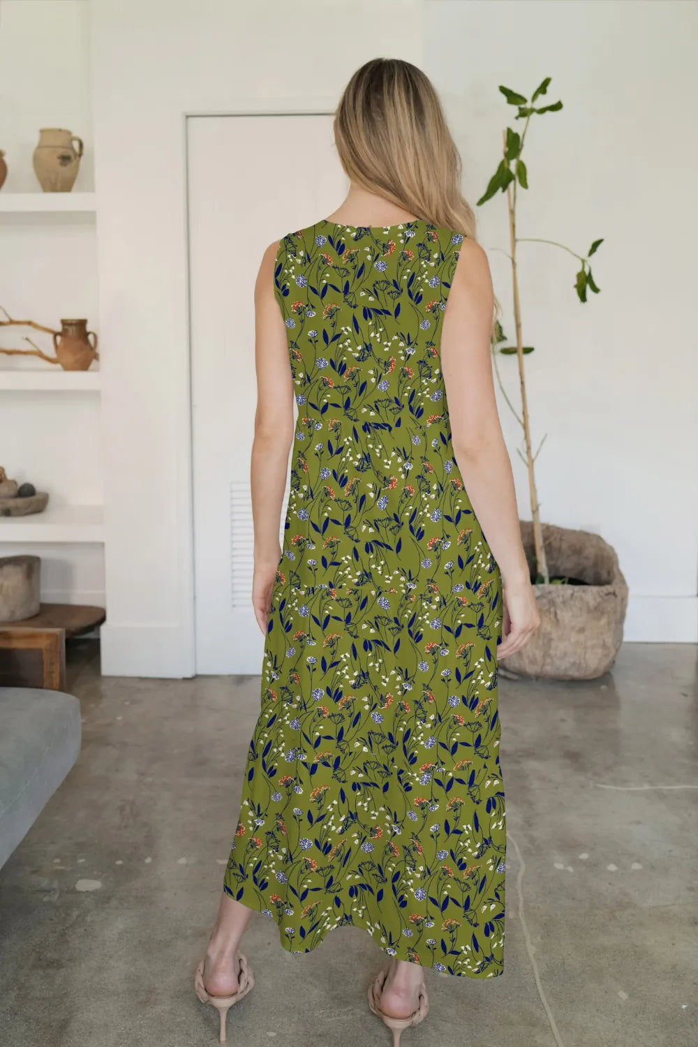 FAM-FAM Tiered Printed V-Neck Sleeveless Dress - Velora Luxury Fashion