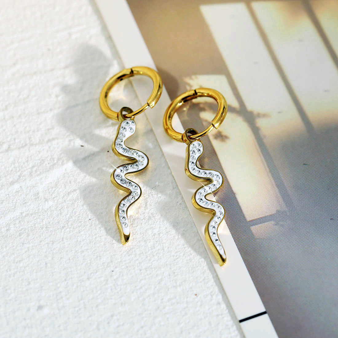 FANG: Zirconia Embedded Serpent Drop Earrings - Velora Luxury Fashion