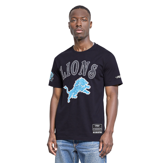 NFL DETROIT LIONS REBEL ATHLETICS STACKED LOGO MEN'S SJ TEE FDL1411039-BLK - Velora