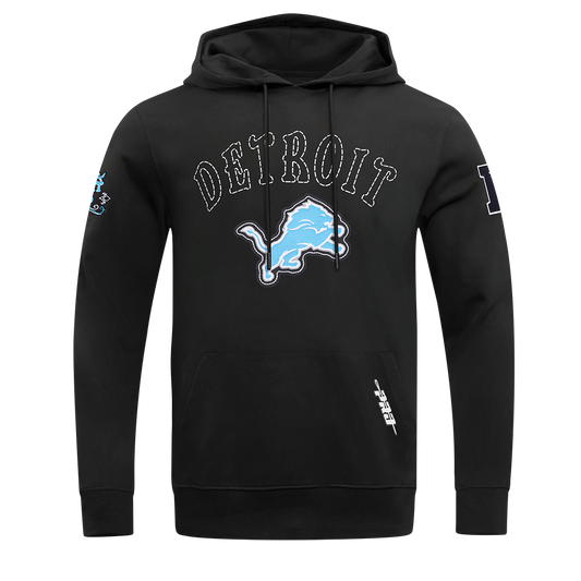NFL DETROIT LIONS REBEL ATHLETICS MEN'S FLEECE PULL OVER HOODIE FDL5411041-BLK - Velora