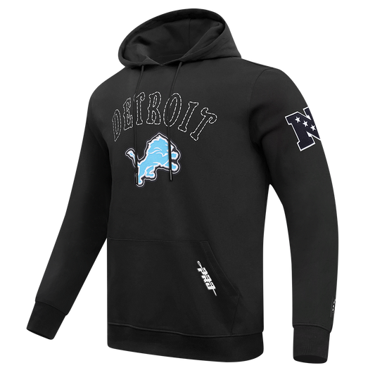 NFL DETROIT LIONS REBEL ATHLETICS MEN'S FLEECE PULL OVER HOODIE FDL5411041-BLK - Velora