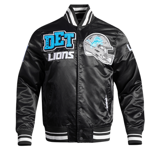 NFL DETROIT LIONS MASHUP MEN'S RIB SATIN JACKET FDL6410476-BLK - Velora
