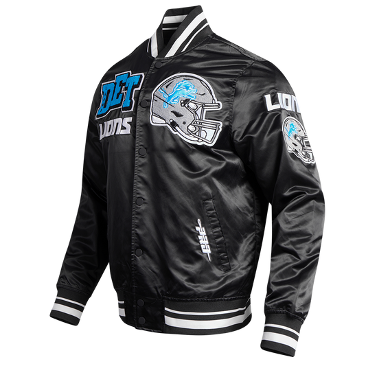 NFL DETROIT LIONS MASHUP MEN'S RIB SATIN JACKET FDL6410476-BLK - Velora