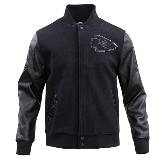 NFL KANSAS CITY CHIEFS TRIPLE BLACK WOOL MEN'S VARSITY JACKET FKC6410203-3BK - Velora