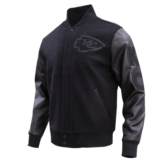 NFL KANSAS CITY CHIEFS TRIPLE BLACK WOOL MEN'S VARSITY JACKET FKC6410203-3BK - Velora