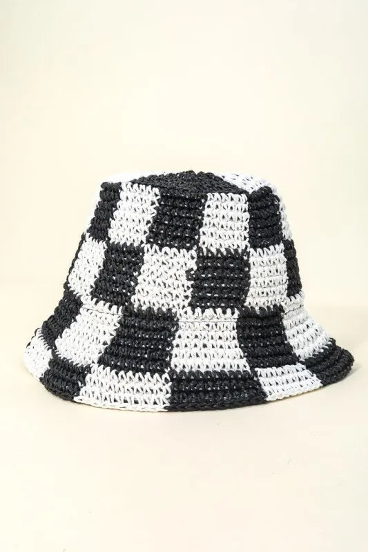 Fame Checkered Pattern Knit Bucket Hat - Velora Luxury Fashion