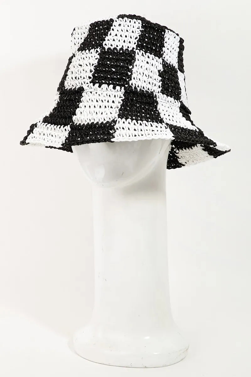 Fame Checkered Pattern Knit Bucket Hat - Velora Luxury Fashion