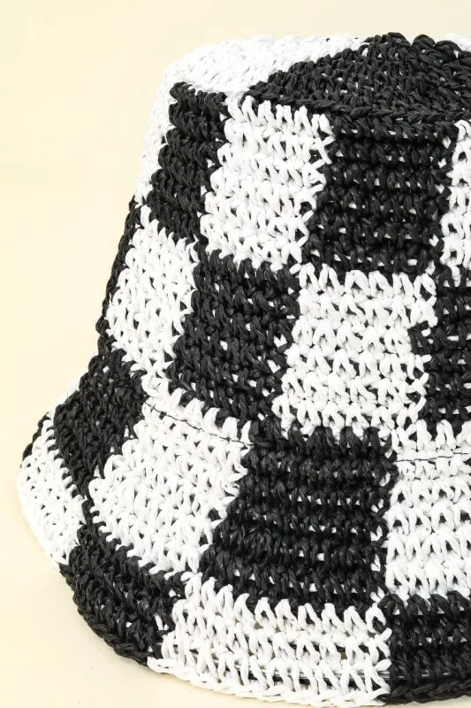 Fame Checkered Pattern Knit Bucket Hat - Velora Luxury Fashion