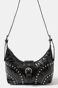Fame Faux Leather Studded Trim Shoulder Bag - Velora Luxury Fashion