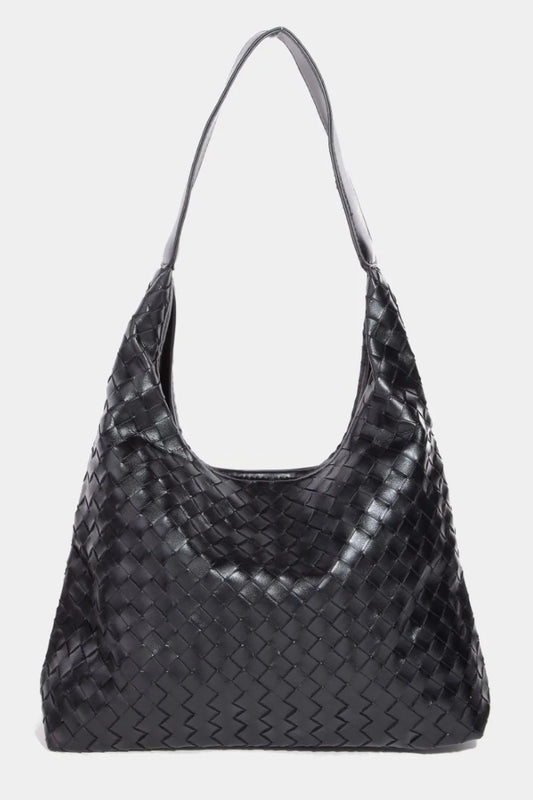 Fame Woven Faux Leather Tote Bag - Velora Luxury Fashion