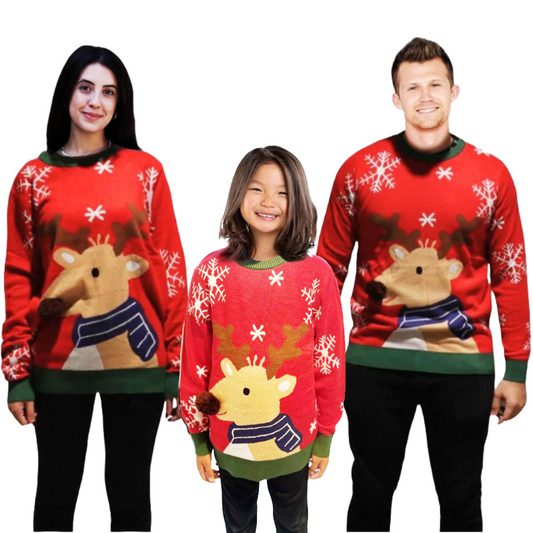 Family Bundle - Reindeer Sweater With a Pompom - Velora Luxury Fashion