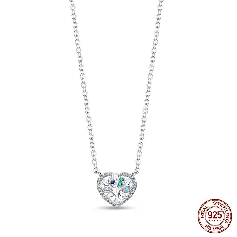 Family Tree Sterling Silver Pendant Necklace With Blue Gemstones - Velora Luxury Fashion