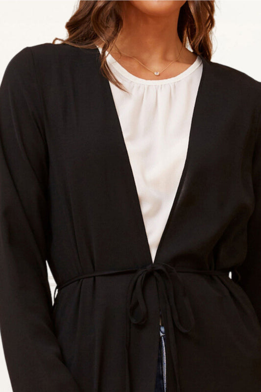 Fanny Long Woven Cover-Up Maxi Cardigan Open Tie Front - Velora Luxury Fashion