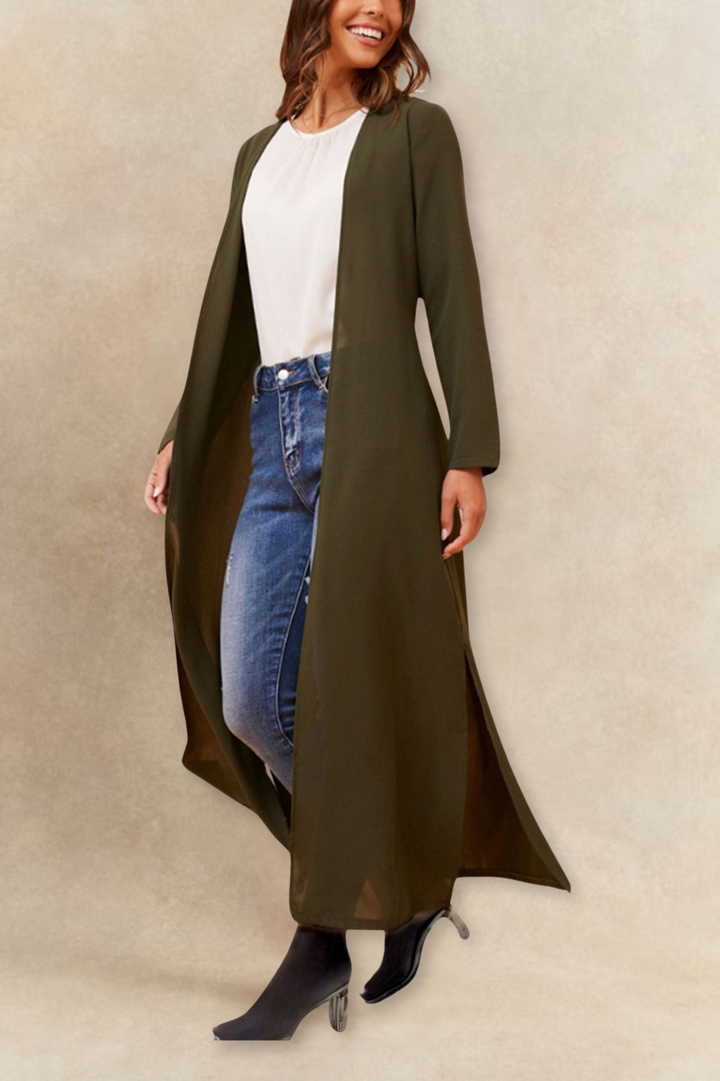 Fanny Long Woven Cover-Up Maxi Cardigan Open Tie Front - Velora Luxury Fashion