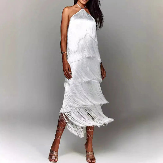 Fashion Halter Backless Sleeveless Tassel fringe  Dress EX-STOCK Canada