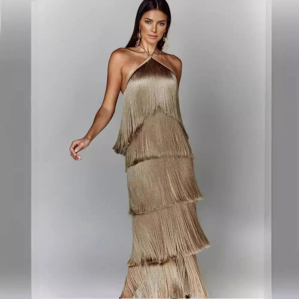 Fashion Halter Backless Sleeveless Tassel fringe  Dress EX-STOCK Canada