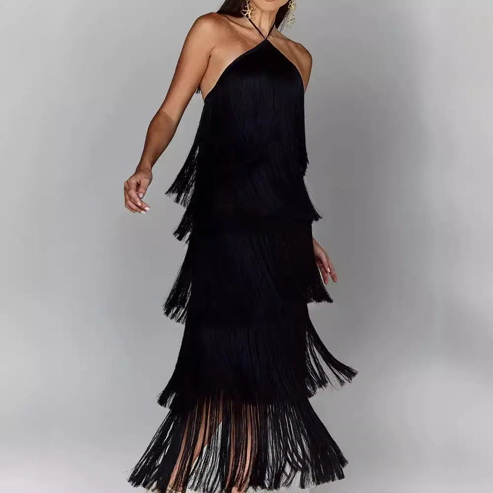 Fashion Halter Backless Sleeveless Tassel fringe  Dress EX-STOCK Canada