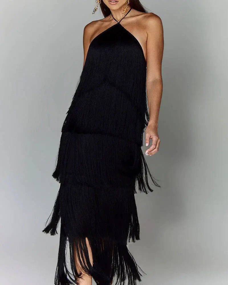 Fashion Halter Backless Sleeveless Tassel fringe  Dress EX-STOCK Canada