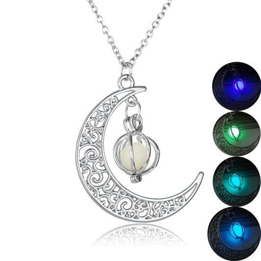 Fashion Moon Natural Glowing Stone Healing Necklace Women Gift Charm Luminous Pendant Necklace Jewelry - Velora