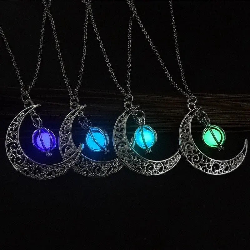 Fashion Moon Natural Glowing Stone Healing Necklace Women Gift Charm Luminous Pendant Necklace Jewelry - Velora