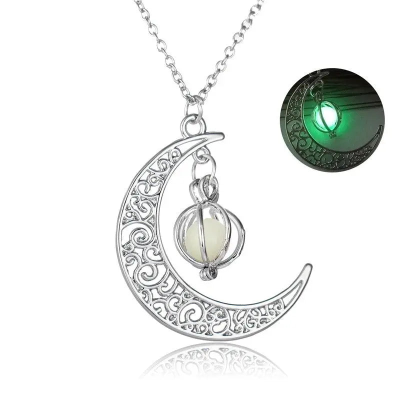 Fashion Moon Natural Glowing Stone Healing Necklace Women Gift Charm Luminous Pendant Necklace Jewelry - Velora