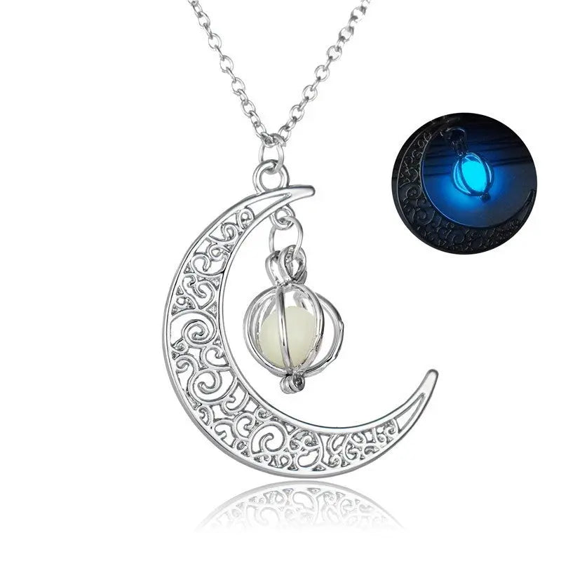 Fashion Moon Natural Glowing Stone Healing Necklace Women Gift Charm Luminous Pendant Necklace Jewelry - Velora