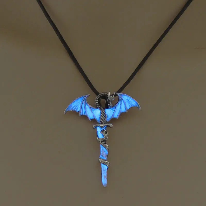Fashion Trendy Men's Domineering Luminous Flame Dragon Necklace