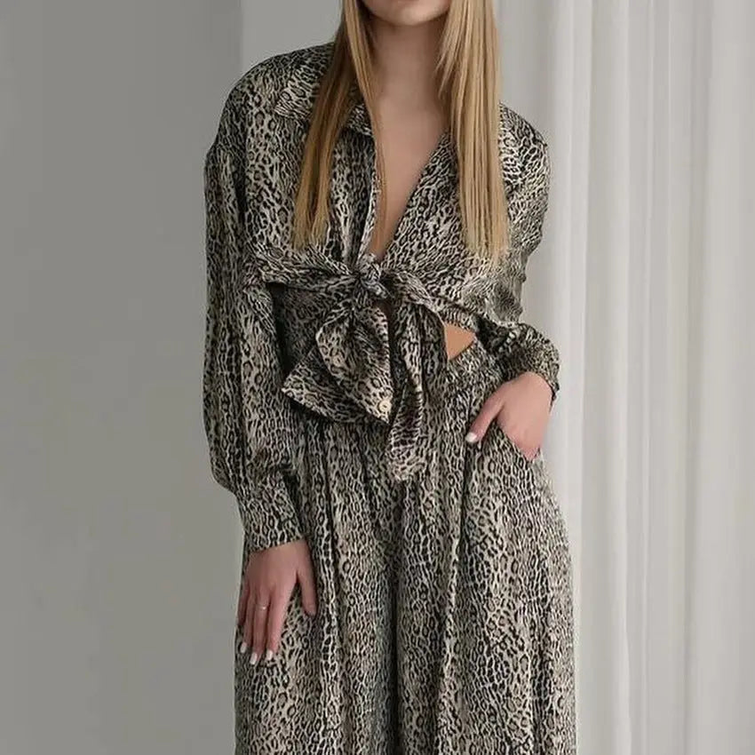 Fashionable Leopard Print Loose Ice Silk Pajamas For Women EX-STOCK Canada