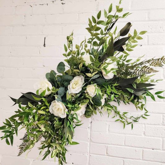 Faux Floral Arch Installation - Whites & Greens - Velora Luxury Fashion