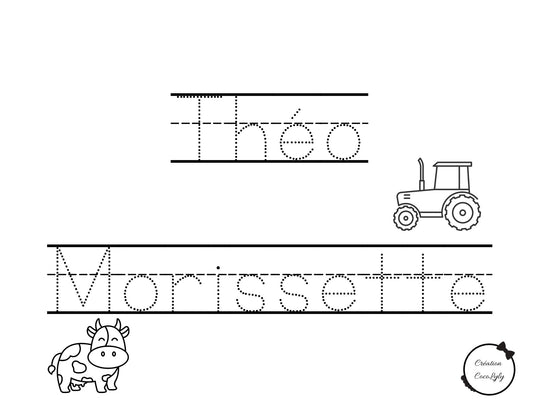 Feuille effaçable éducative et réutilisable trace ton prénom personnalisé agriculture - Velora Luxury Fashion