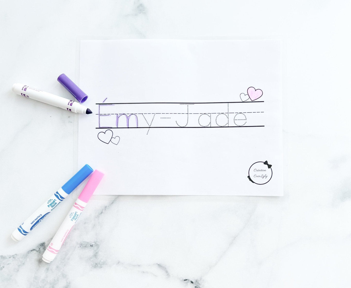 Feuille effaçable éducative et réutilisable trace ton prénom personnalisé petit coeur - Velora Luxury Fashion