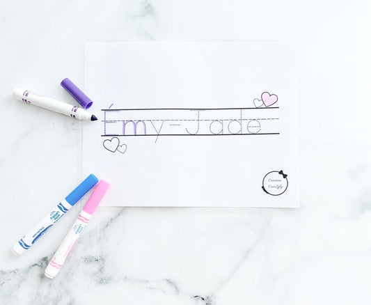 Feuille effaçable éducative et réutilisable trace ton prénom personnalisé petit coeur - Velora Luxury Fashion