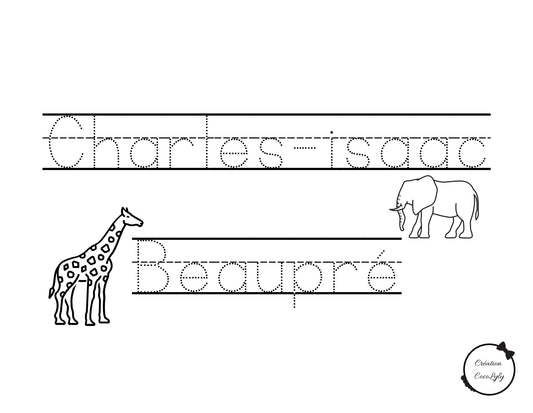 Feuille effaçable éducative et réutilisable trace ton prénom personnalisé safari - Velora Luxury Fashion