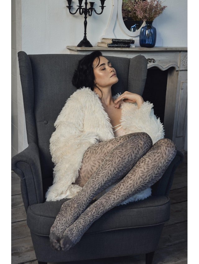 Fiore Herbarium 30 Den – Patterned Tights with Leaf Motif - Velora Luxury Fashion
