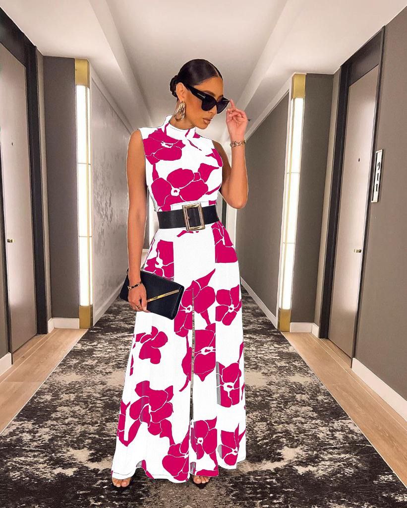 Flared Bottom One-Piece with Belt - Velora Luxury Fashion