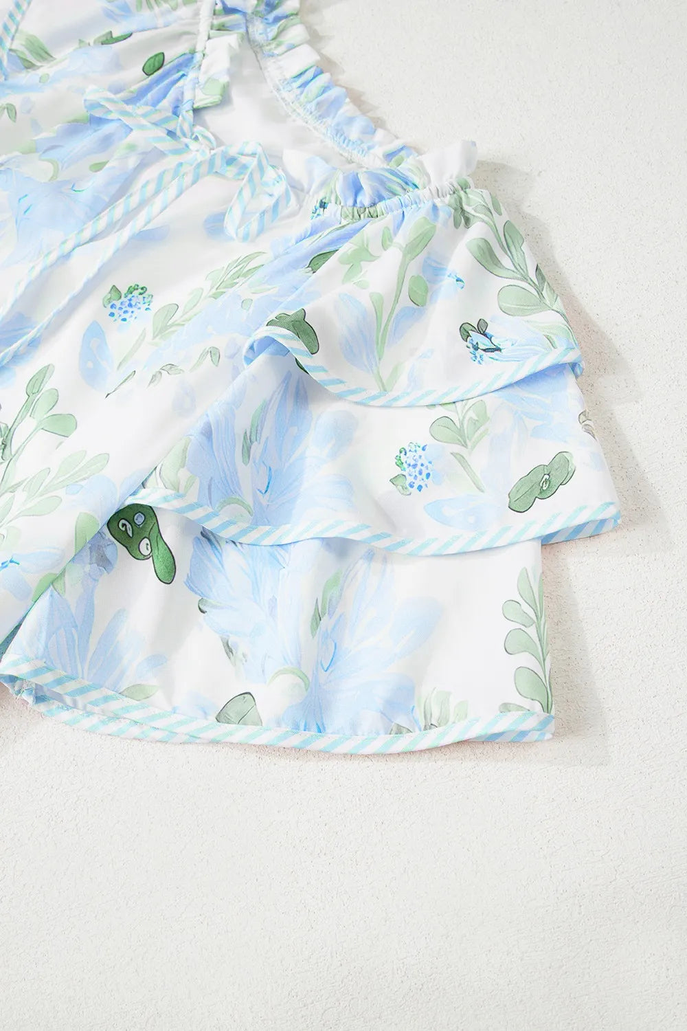 Floral Contrast Edge Layered Short Sleeve Mini Dress - Velora