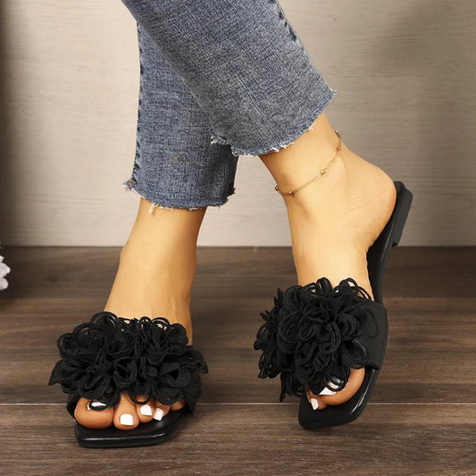 Floral Embellished Flat Sandals - Velora Luxury Fashion